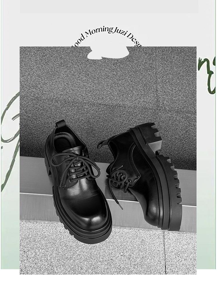 2024 Men's Thick Sole Height-Increasing Black Leather Derby Shoes - British Style