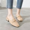 Fashion Black Job Low Heel Outside Leather Mules Nude Color Women's Slippers and Ladies Sandals Slides Shoes Small Size On Offer Trend F