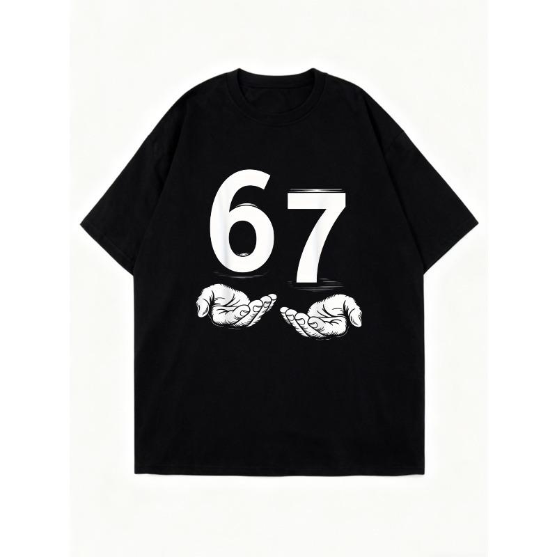 Übergroßes T-Shirt Schwarz Nummer 67 mit Hände-Print Freizeitkleidung für Damen Streetwear-Mode Sommer-Outfit
