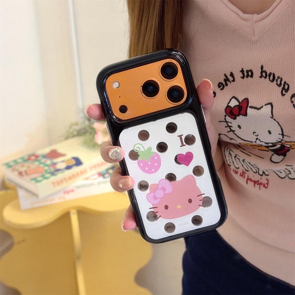 Round Edge Strawberry KT Cat iPhone 14/13 Pro Max Anti-Fall Case