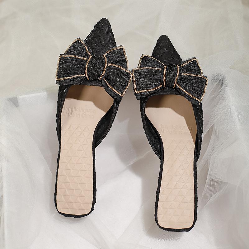 Baotou half slippers women's outer wear women's shoes new middle heel pointed fairy shoes lazy shoes women's one foot pedal