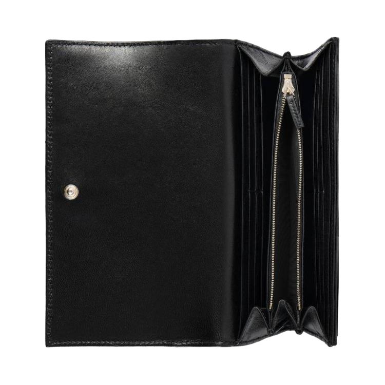Gucci GG Marmont Chevron Quilted Black Leather Continental Wallet With Gold Hardware For Women Luxury Daily Use