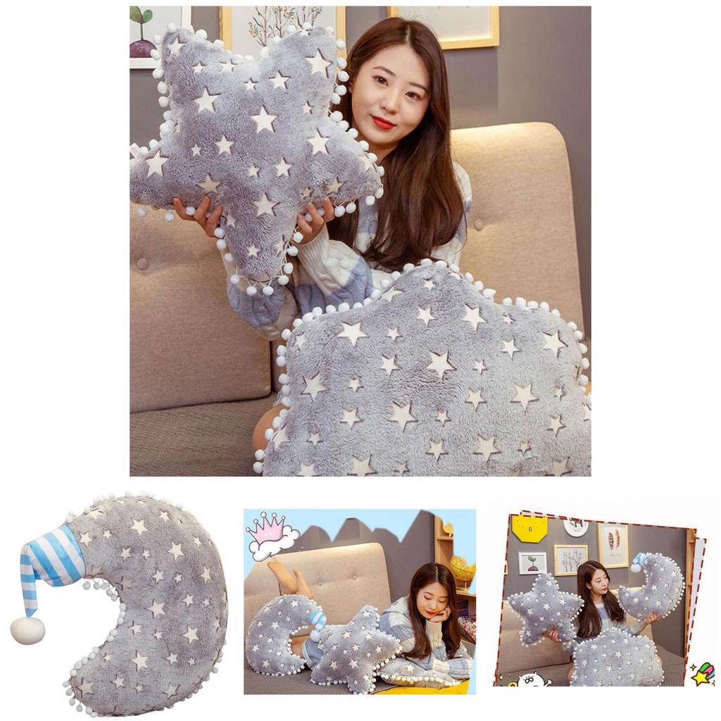 Moon And Stars Plush Pillow For Home Decor And Gift Giving Glowing Night Light Cushion