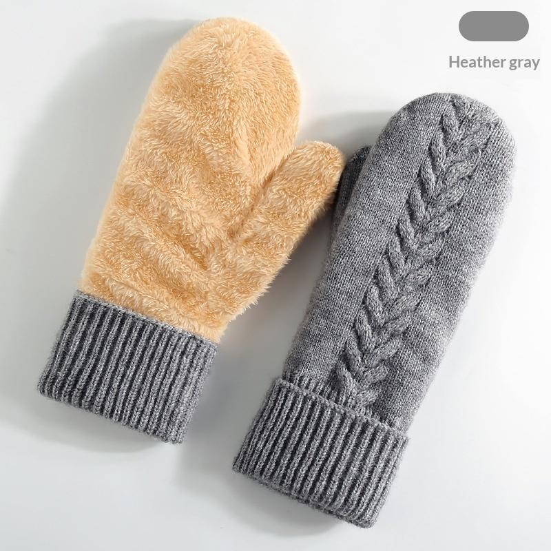 New Knitted Gloves Winter Double Layer Velvet Thickened Warm Cover Gloves Finger Gloves