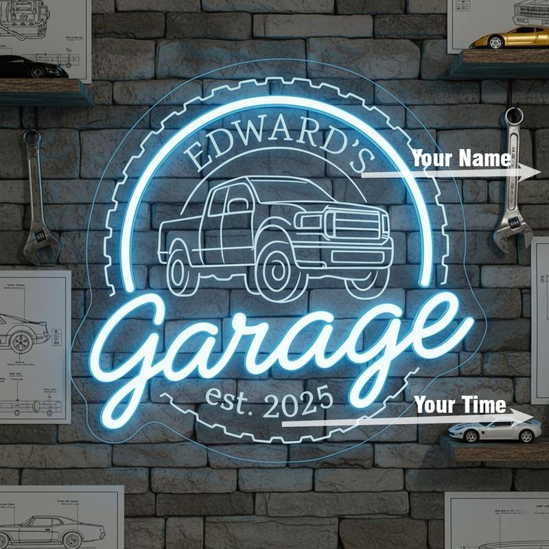 Custom Garage LED Neon Sign: Fully Personalized LED Neon Light for Garage, Unique Man Cave Workshop Decor That Shows Your Style