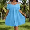 Women's Summer Off Shoulder Mini Dress Short Sleeve Flowy A-line Dress Casual Loose Beach Vacation Sundress