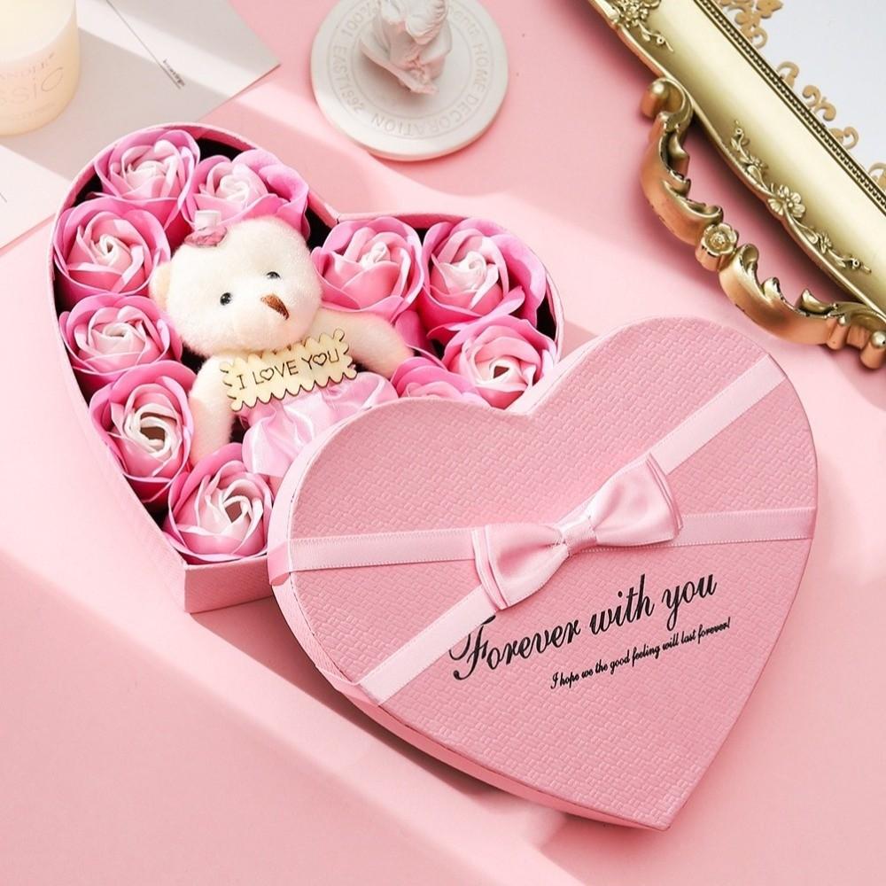 Romantisches Blumenstrauß-Geschenkbox mit süßem Bär Elegante 10 künstliche Blumen Vielseitiges Valentinstagsgeschenk