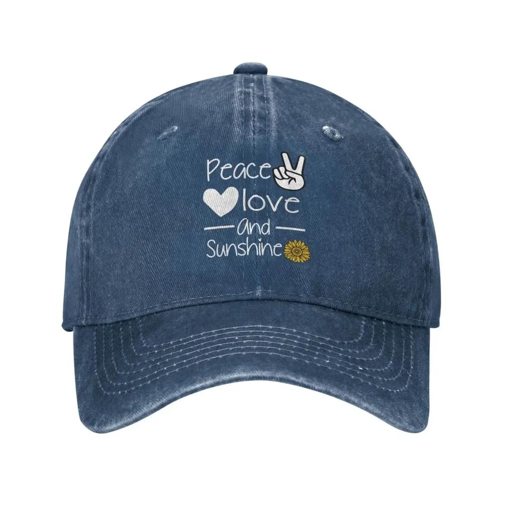Sunflower Peace and Love Washed Denim Cotton Low Profile Men Dad Trucker Hat Fitted Baseball Ball Cap for Men Unisex Headwear