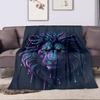 "Vibrant Neon Lion on Dark Background" Patterned flannel blanket perfect for the bedroom living room, sofa, or a little nap