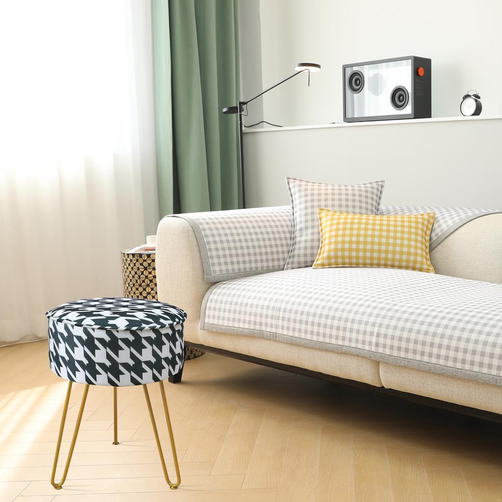 Taburete de tocador Silla Redonda de Tela de Seda de Hielo Otomana Reposapiés para Sala de Maquillaje Sala de Estar Dormitorio