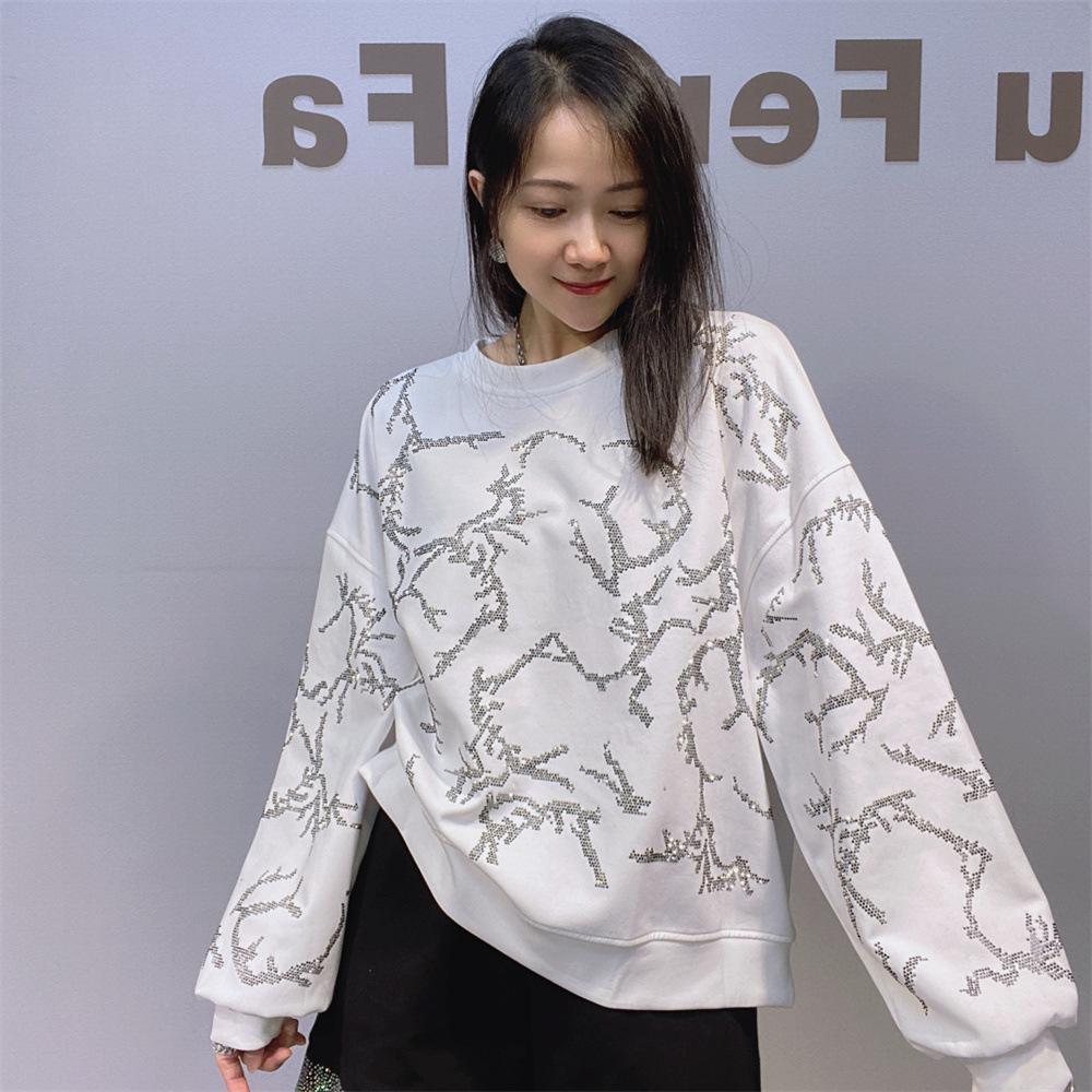 Hanorac elegant cu diamante de apă cu mânecă lungă pentru femei Un top nou versatil cu gât rotund pentru toamnă și iarnă