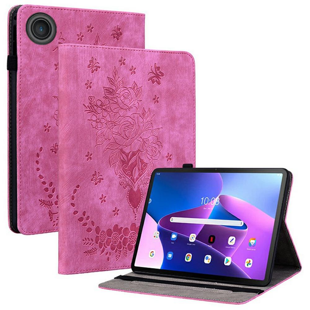

For Lenovo Tab TB311FU Case Card Holder Anti-Scratch Leather Cover Rose Flower Imprint B