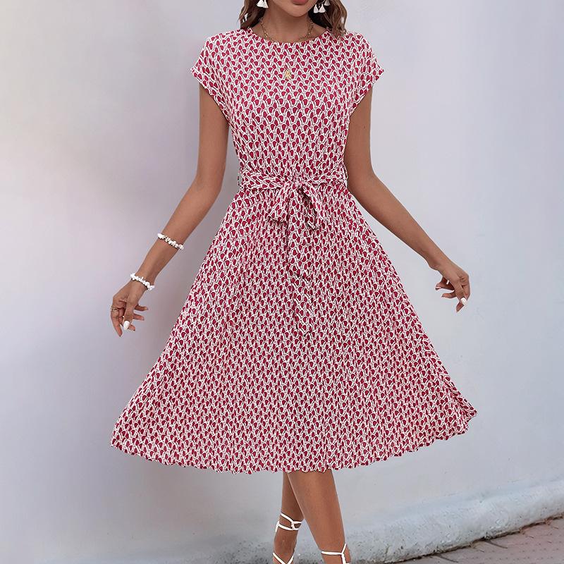 European and American Summer New Hot-selling Leisure Seaside Vacation Geometric Printing Pleated Dress