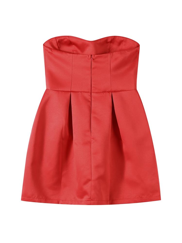 Damen trägerloses Kleid Herzförmiger Reißverschluss Einfarbig Kurzer Rock Schlicht und elegant Weihnachtskostüme Neujahrskleidung Rot Weiß 2025