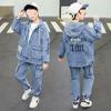 2025 Boys' Fashionable Autumn Denim Outfit - Korean Style Chic Two-Piece Set for Kids