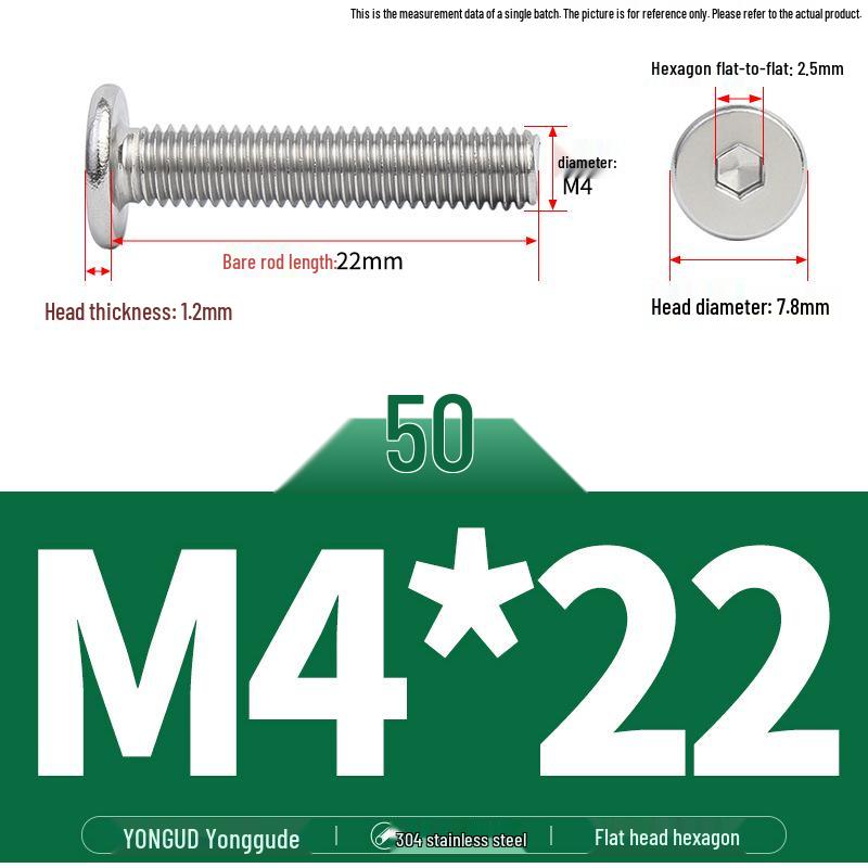 304 Stainless Steel Ultra-Thin Flat Head Hex Socket Bolt, M2-M12