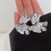 Metal Big Plant Earrings Silver/Gold Leaves Ear Studs Trendy Metal Ginkgo Leaf Earrings  Women
