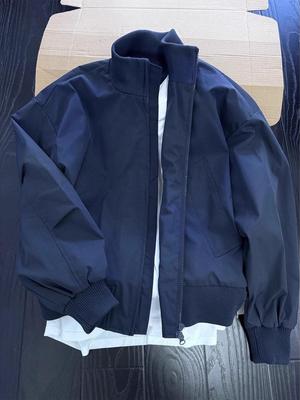 Men's Dark Blue Stand-Collar Bomber Jacket - Autumn High-Street Style, Unisex Baseball-Style.