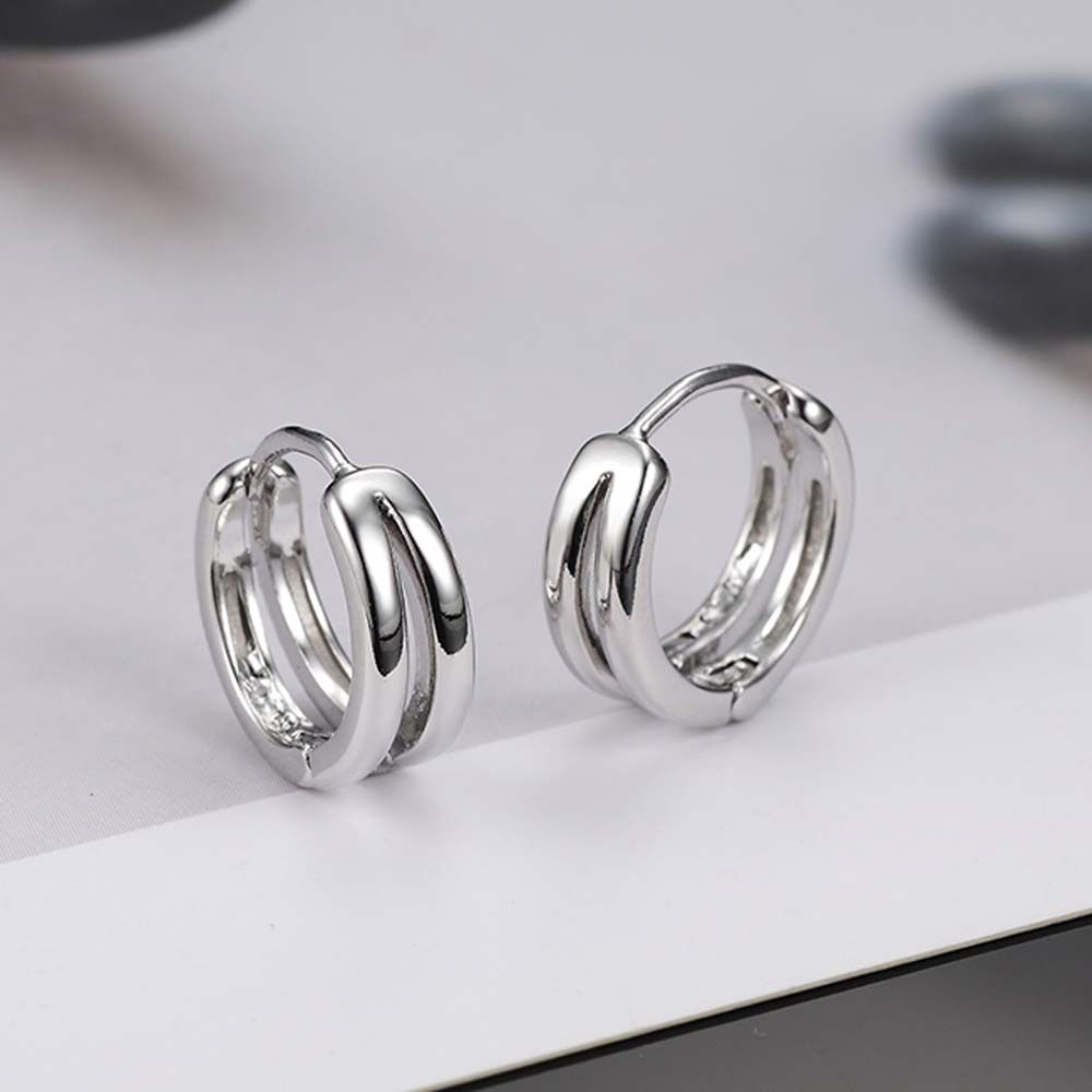 Round Circle Double Circle Silver Color Punk Jewelry Men Hoop Earrings Stud Earrings Ear Studs