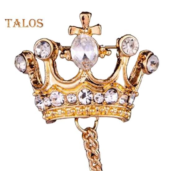 Men Retro Brooch English Style Crown Shape Rhinestone Tassel Decor Suit Coat Chest Decoration Formal Event Wedding Business Occasions Clothes Jewelry