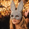 Crystal Studded Rabbit Ear Mask Full Acrylic Rhinestone Rhinestone Face Mask  Party and Cosplay