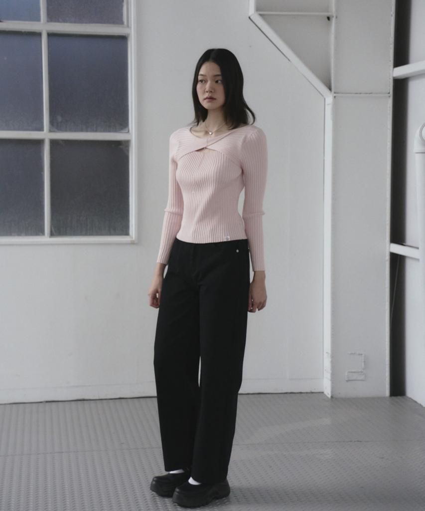 THE GREEN LAB Twist Slim Ribbed Knit [Beige]
