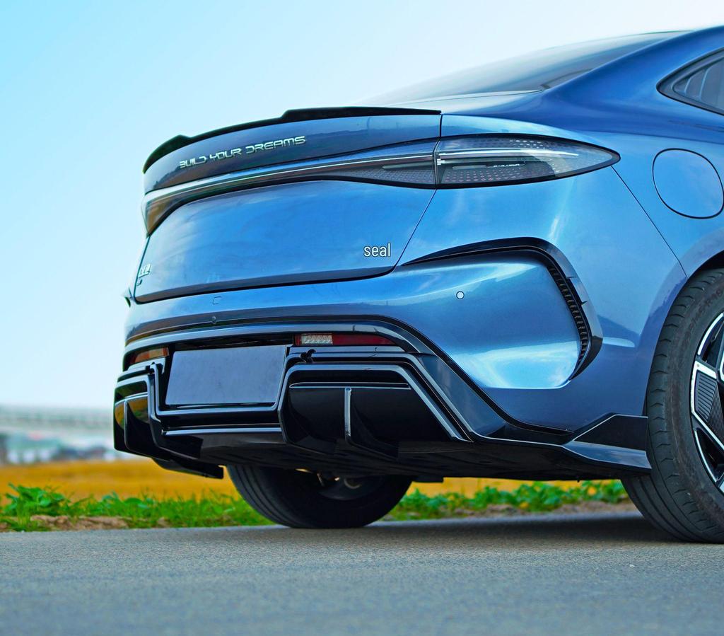 Compatible with BYD Seal EV DC: Rear & Front Bumpers, Front Lip Spoiler, Side Skirts, Rear Spoiler, Black Bright Strips.