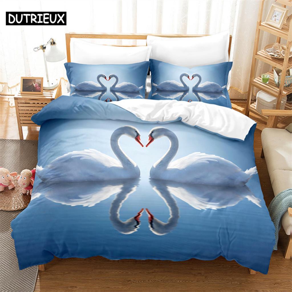 Swan Rose Queen Bedding Set Duvet Cover Set Bedding Digital Printing Bed Linen King Size Duvet Cover Set Bedding Set