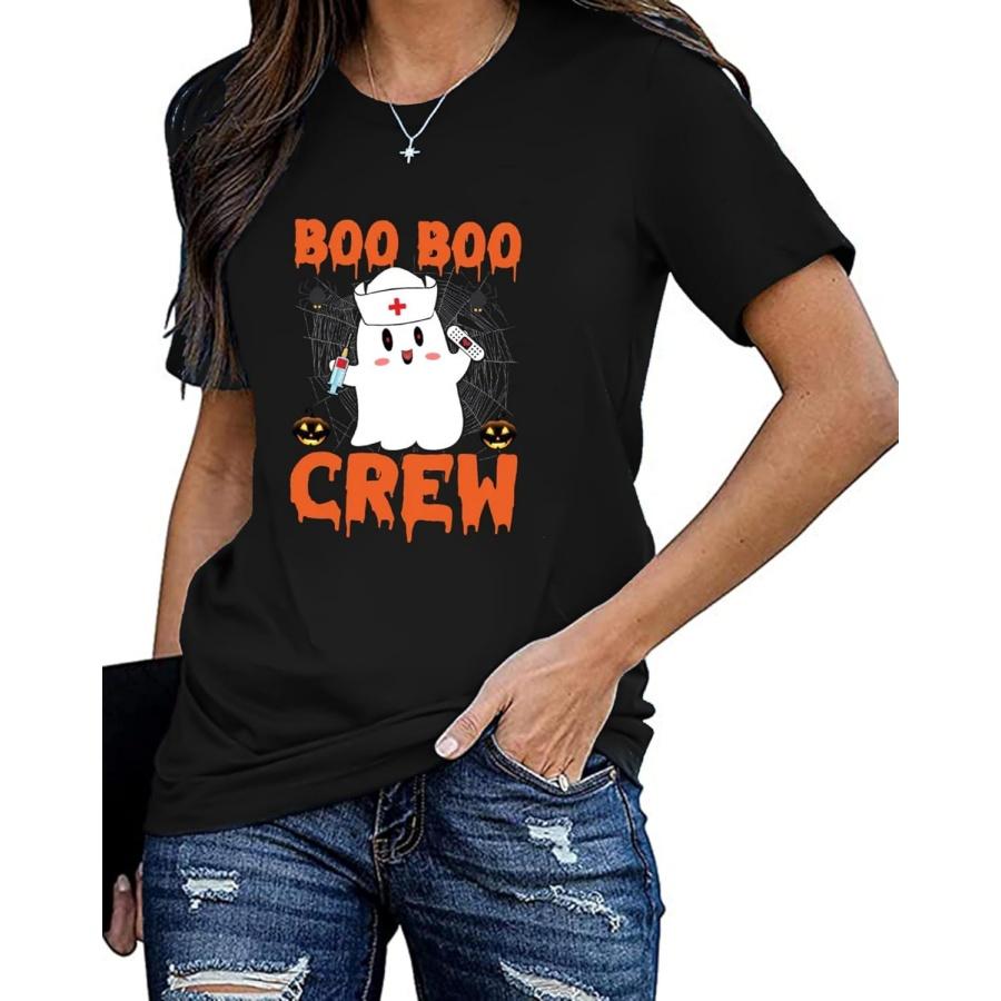 Хэллоуинская рубашка медсестры с коротким рукавом для женщин, футболка с надписью Boo Boo Crew, забавная футболка с графическим принтом призрака-медсестры, топы XXXXXL разноцветный