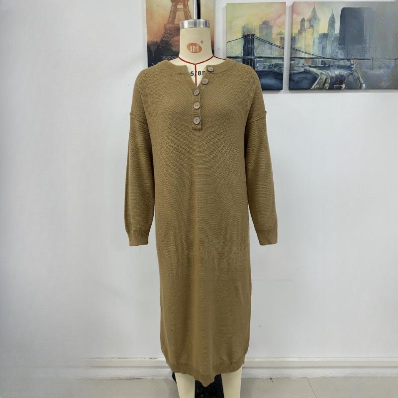 

IHUASU осенне-зимнее трикотажное платье на пуговицах, модный темпераментный женский свитер для поездок на работу XL хаки