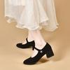 Mary Jane Schuhe Damen Herbst Schnalle Dicke Ferse Leichte Öffnung Kleine Einzelne Schuhe Schwarz Runde Spitze Puppenschuhe High Heels