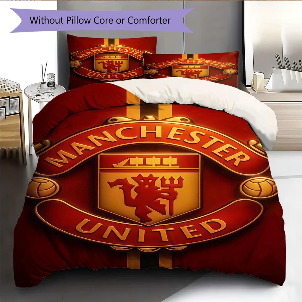 Set cu cuvertură și fețe de pernă Man Utd Decor Acasă Cadou de Ziua de Naștere (1 * husă de pilotă + 2 * fețe de pernă, fără miez)