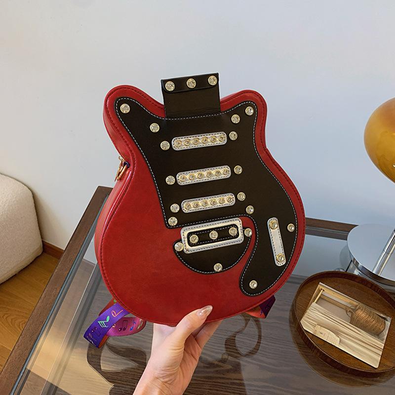 

Personalized guitar bag 2025 new Korean version fashion rivet shoulder bag ins Internet celebrity women s backpack хакі