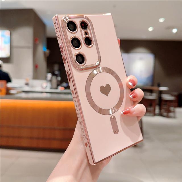 For Samsung Galaxy S25 S24 Ultra Luxury Magsafe Magnetic Cute Plating Frame Case For Samsung S21 S22 S23 Plus Protective Cover