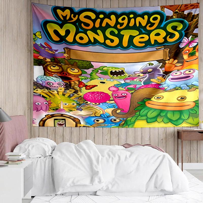 My Singing Monsters Wandteppich für Schlafzimmer Ästhetik Klassenzimmer Wandbehänge für Wohnzimmer Studentenwohnheim Büro, Ideales Kreatives Geschenk