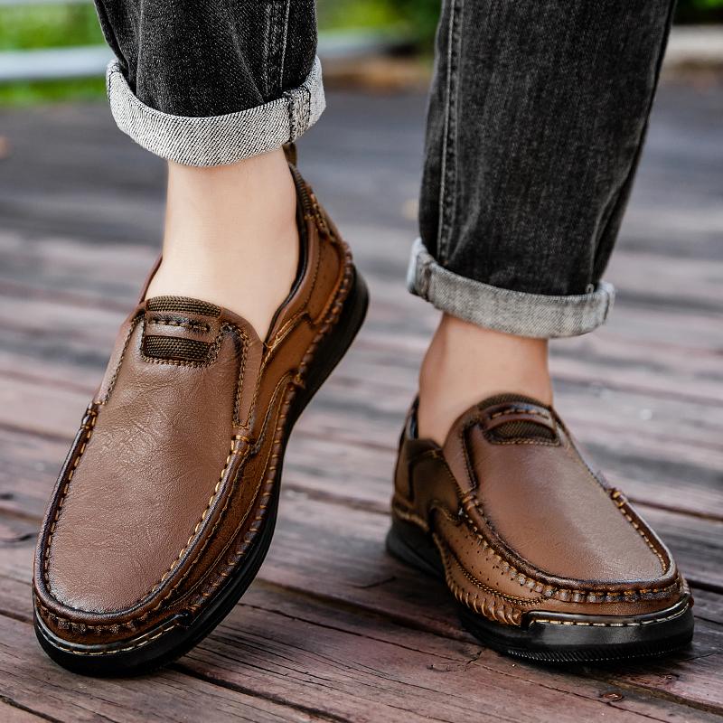 Pantofi Casual din Piele Mărime Mare pentru Bărbați Pantofi din Piele cu Talpă Moale pentru Conducere Leneșă Acoperire Picior Piele Naturală Mocasini pentru Tată