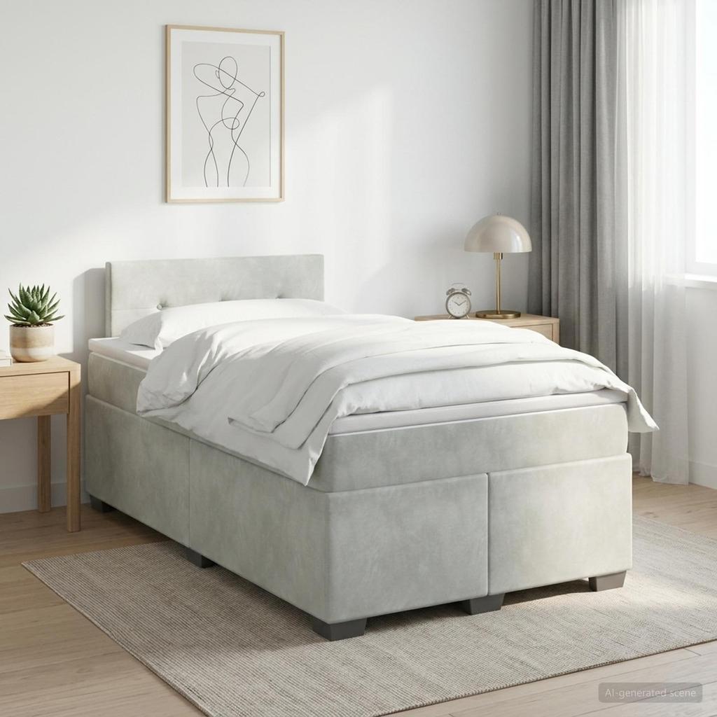 Box Spring Bed with Mattress Light Gray 120 x 190 cm Velvet
