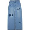 New MLB New York Yankees Old Flower Jeans Women's Light Blue 3FDPG0351-50BLL