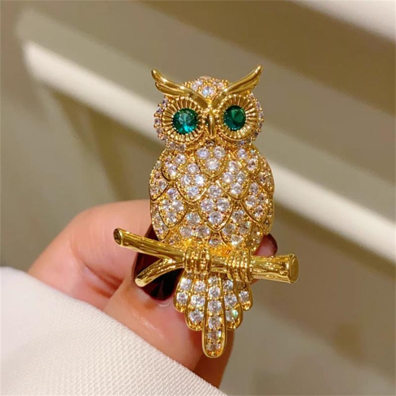 Fashion Exquisite Owl Brooch Vintage Temperament Sparkling Diamond Animal Pins For Women Men Clothes Accessories Jewelry Gifts