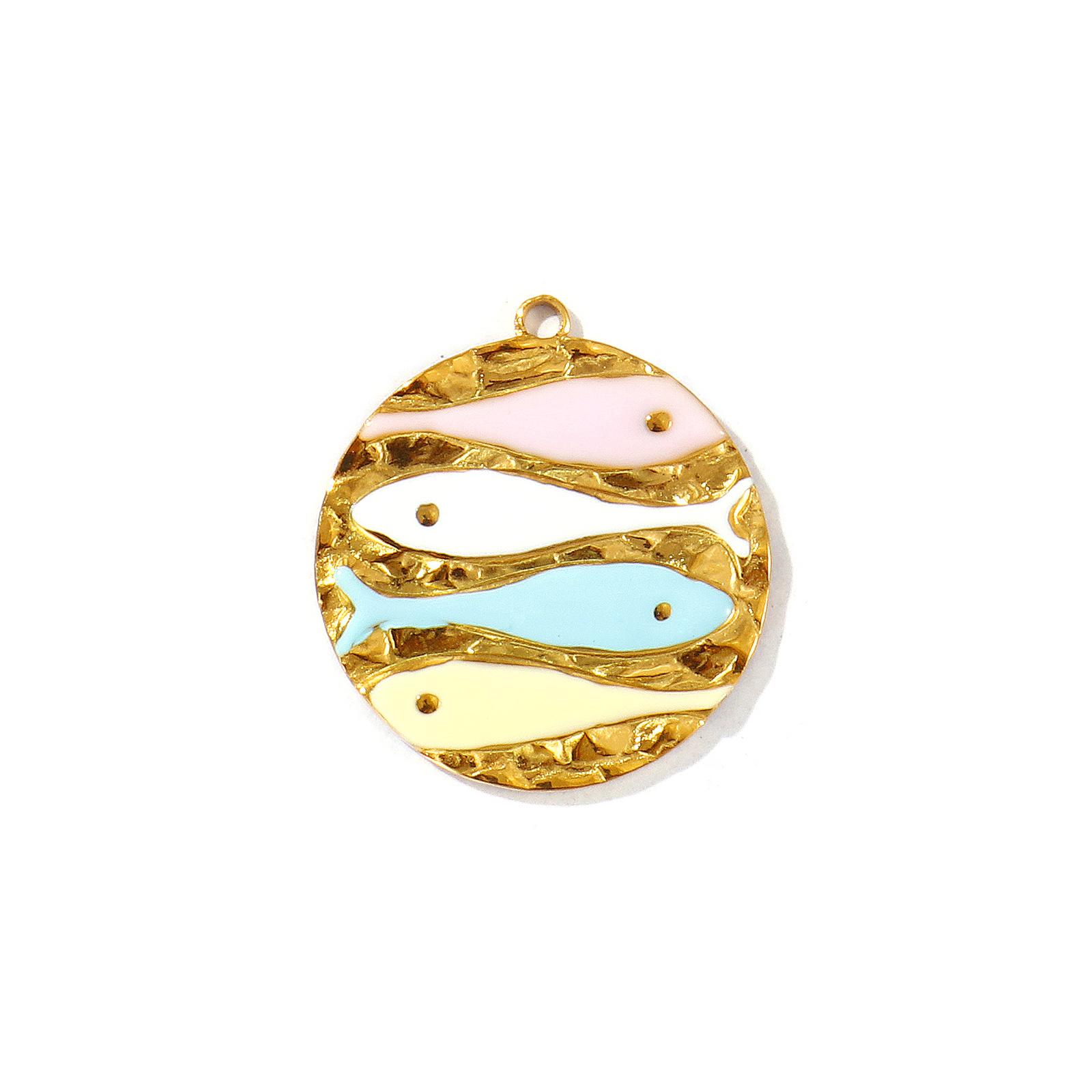 2pcs Stainless Steel Charms Fish Animal Multicolor Enamel Fish Animal Cat s Eye Rhinestone Pendant DIY Necklace Women Jewelry