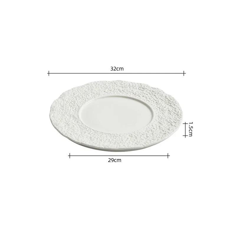 Stone Pattern Flat Plate Ceramic Steak Plate Sushi Dish Dessert Cake Dish Serving Plate White Artistic Conception Tableware