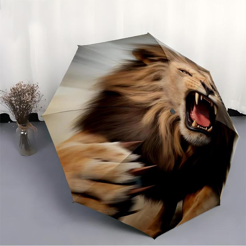 1pc Lion Roar Automatic Folding Umbrella - Compact Travel Umbrella with Auto Open/Close 8-Rib Heavy-Duty Shaft for Women/Men -l047