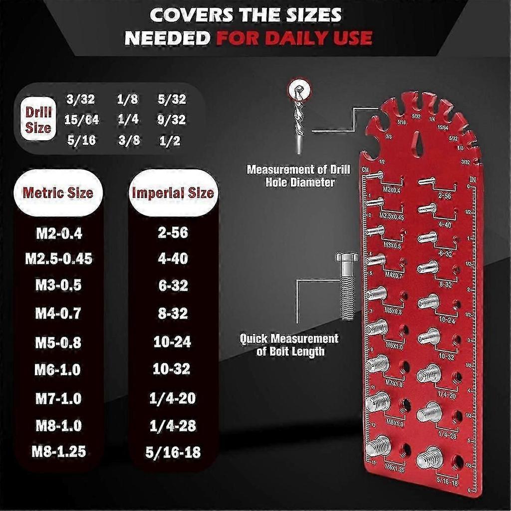 Portable Nut and Bolt Fine Thread Nut and Bolt Size Gauge, Versatile Thread Chaser Set ,Red Less