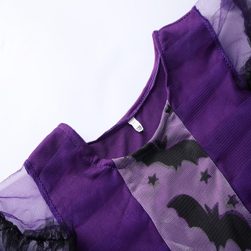 Non-Toxic Children Purple Bat Dress Kids Cosplay Vampire Demon Costume With Wing Headwear Halloween Carnivat Witch Role Play Clothes