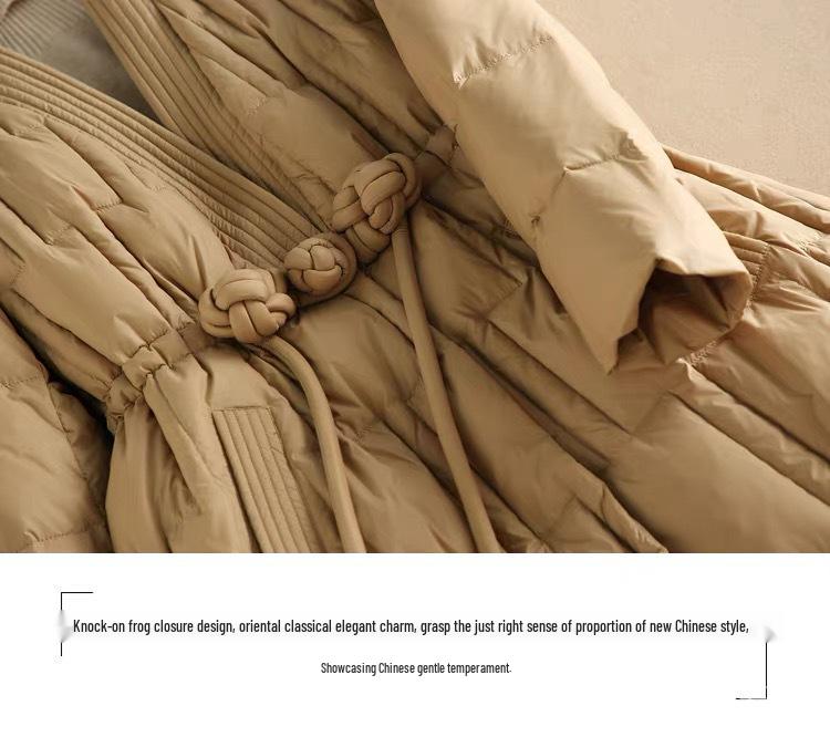 Kongmi Winter 2023 Damen Schlankmachende V-Ausschnitt A-Linien Lange Daunenjacke