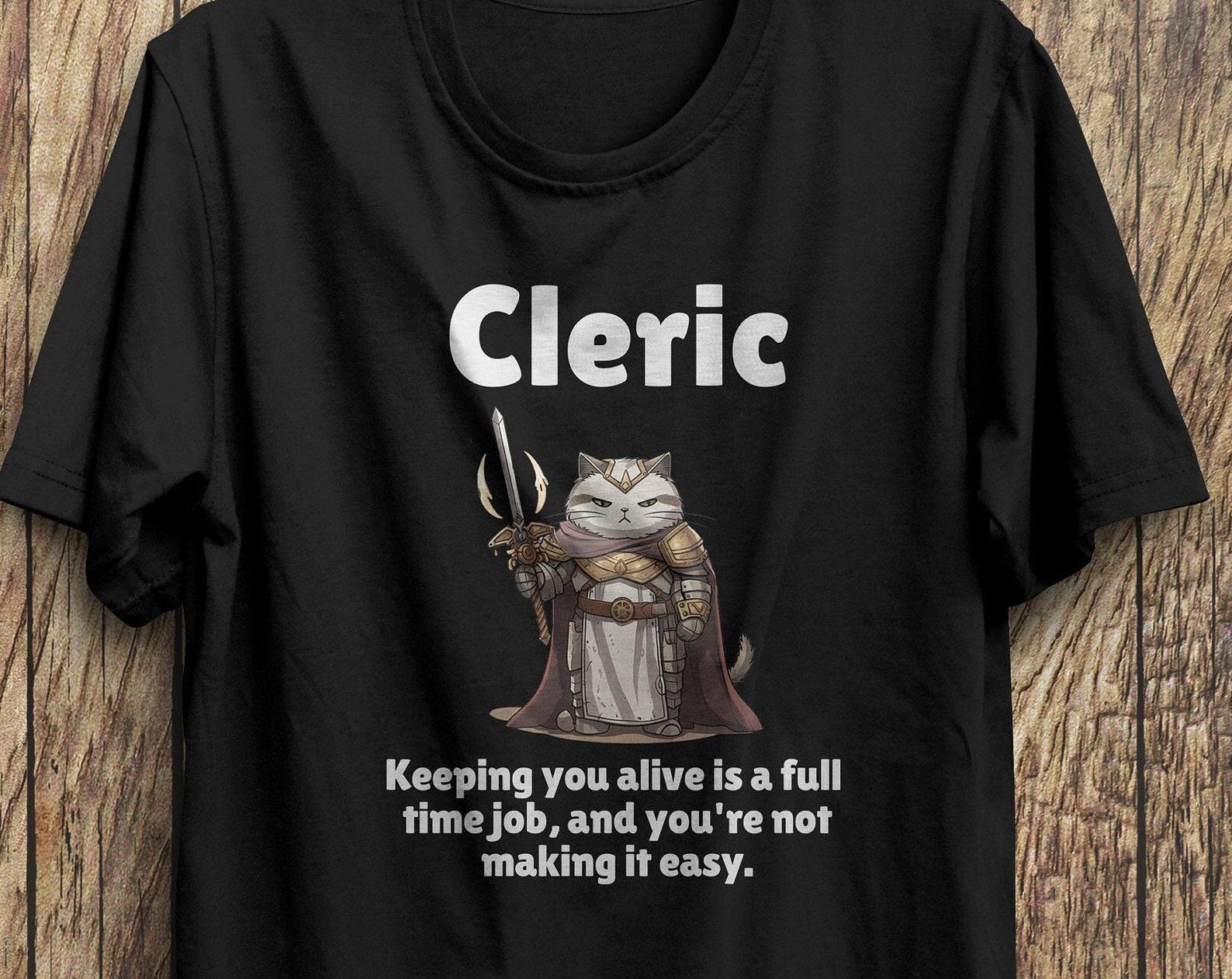 D&D Cleric Cat T-Shirt: Funny RPG Unisex Tee S