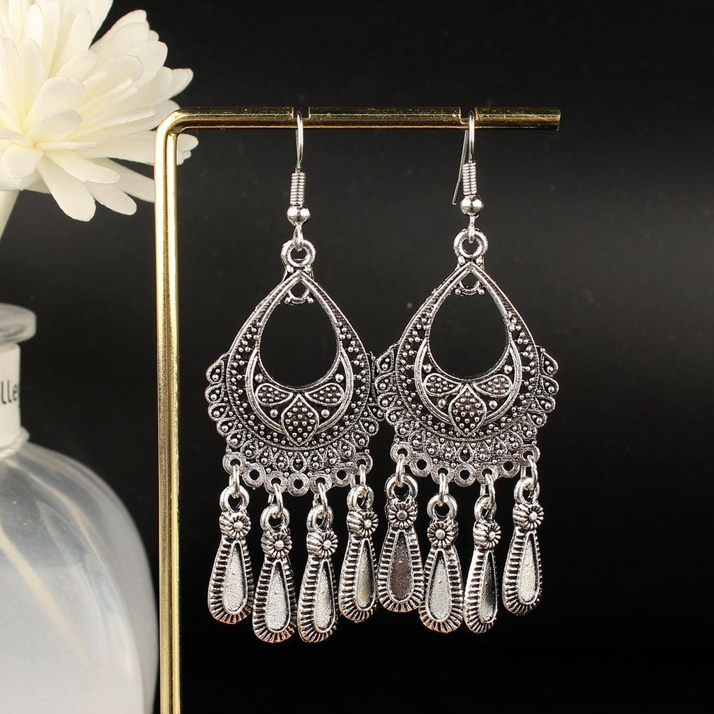 Turquoise Earrings Bohemian Drop Ear Earrings with Tassels, Geometric Alloy, Retro Style, Boastful Ear Accessories