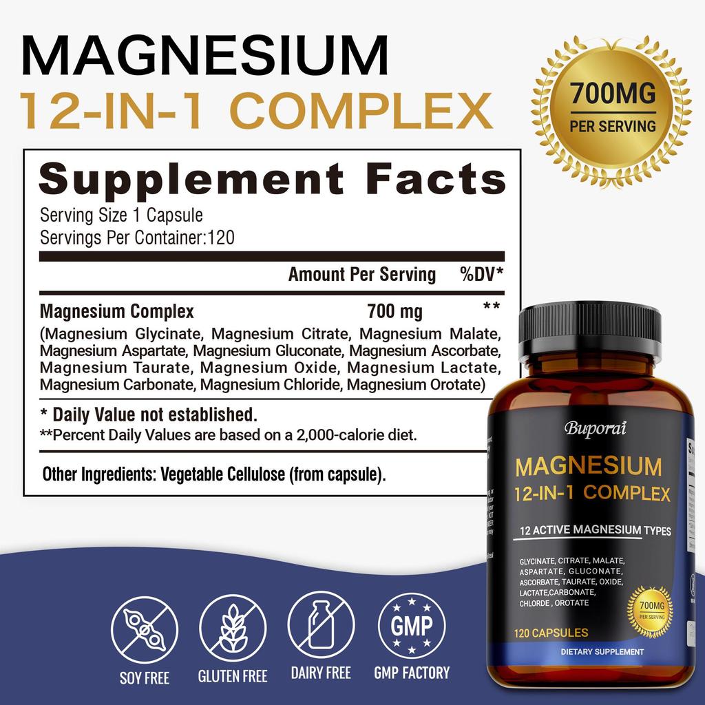 Magnezyum 12'si 1 Arada Kompleks - Magnezyum Glisinat, Sitrat, Malat, L-Treonat