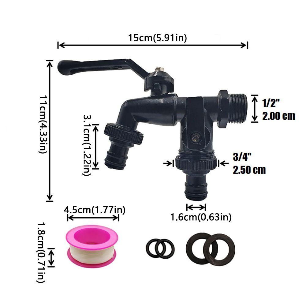 1/2 Inch Inlet Double Outlet Faucet Black Paint Zinc Alloy Bibcock Frost-Proof Corrosion Resistant Garden Water Valve