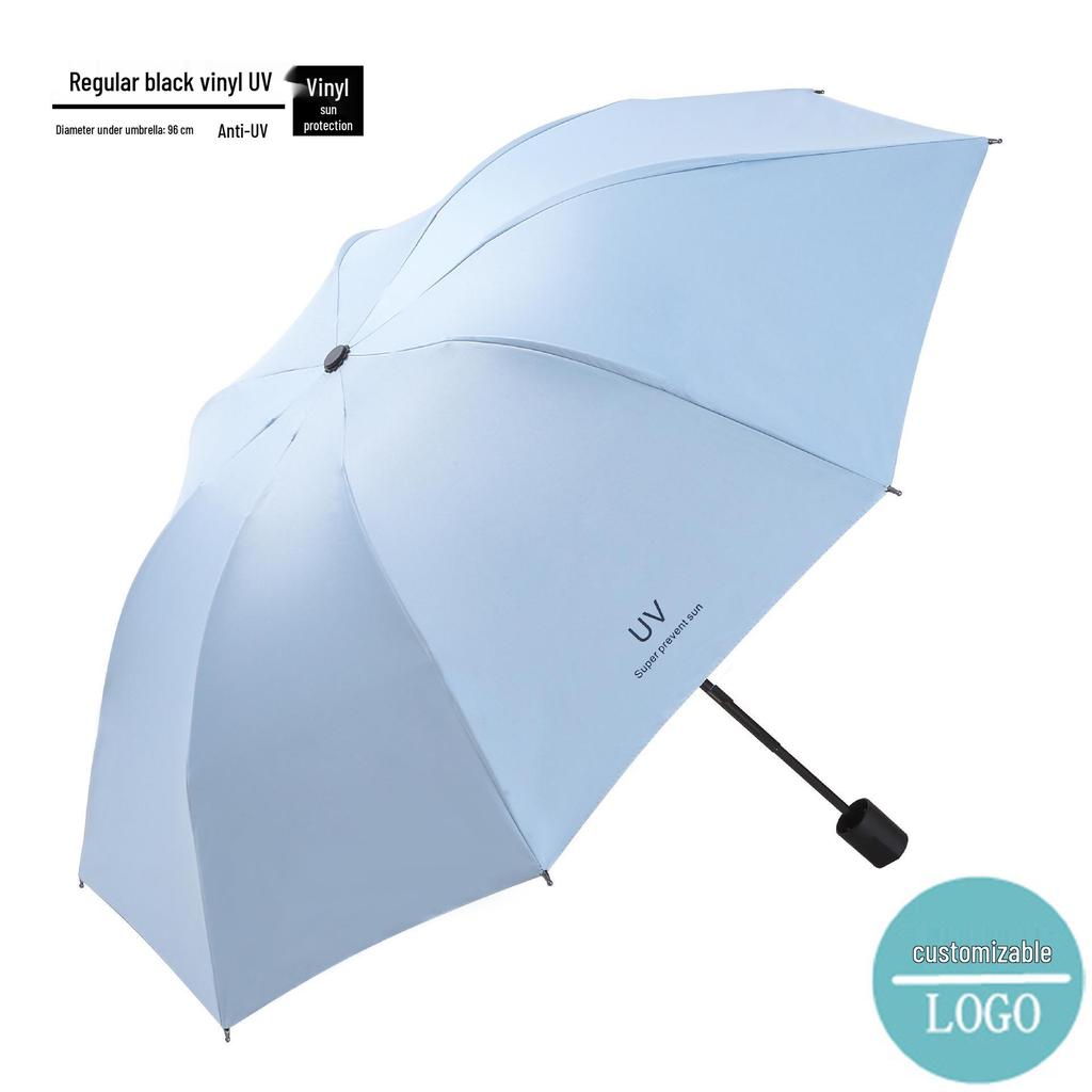 Eight-Bone UV Sun & Rain Umbrella with Logo Print - Foldable, Solid Color, Business Sunscreen Umbrella